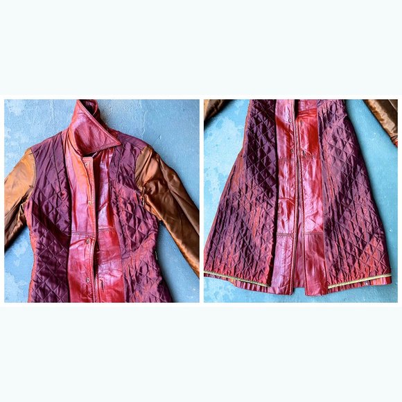 Vintage 70’s Long Leather Trench Coat Penny Lane Oxblood Belted Maxi Boho Jacket - Picture 13 of 17